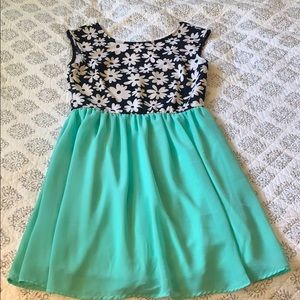 Floral and aqua flowy dress